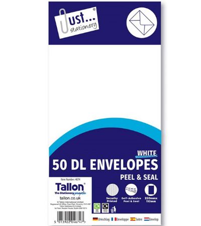 Just Stationery 50pk DL White Peel And Seal Envelopes